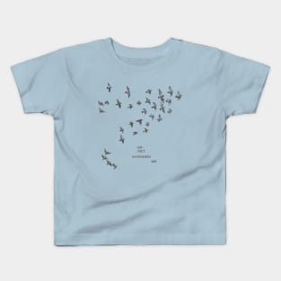 "No net ensnares me" + flock of birds - Jane Eyre quote, Charlotte Bronte (pale blue background) Kids T-Shirt